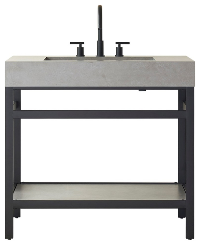 Lleida 36" Single Sink Bathroom Vanity Matte Black Support Gray Top No