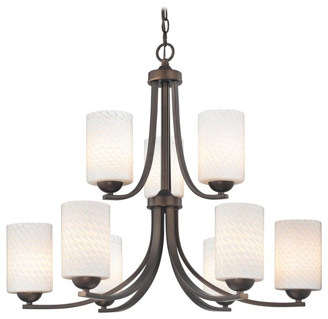 Two Tier Bronze Chandelier With White, Cylinder Shades For Chandelier