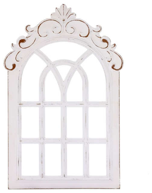 LuxenHome Distressed White Vintage Arched Window Wood Wall Decor