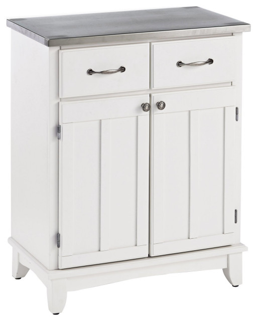 Elegant Kitchen Island, White Wooden & Drawer With Stainless