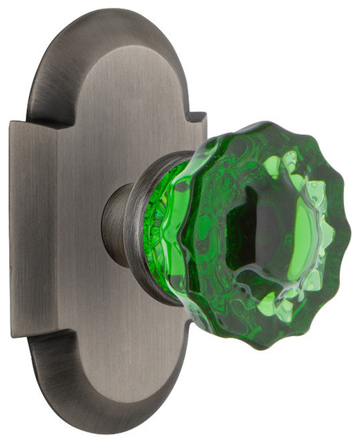 Cottage Plate Passage Crystal Emerald Glass Knob Antique Brass