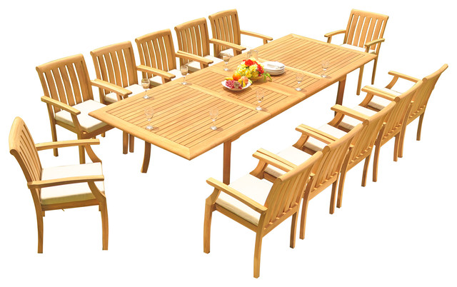 13 Piece Outdoor Teak Dining Set 117 Rectangle Table 12 Somer