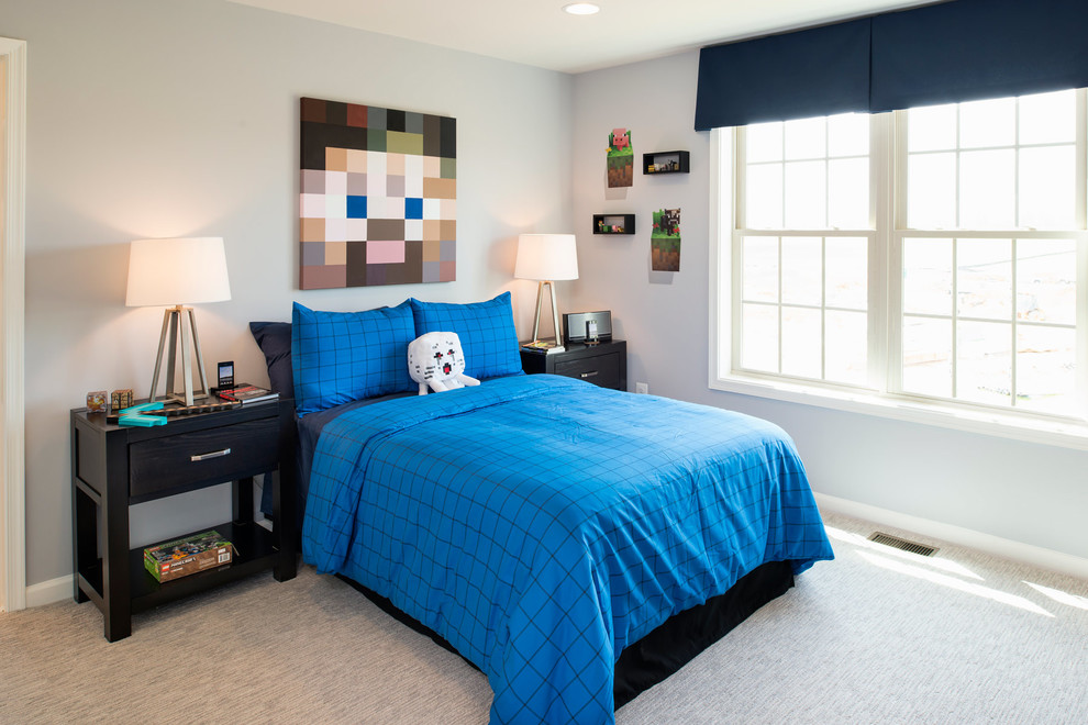 This is an example of a contemporary kids' room for boys in DC Metro with grey walls and carpet.