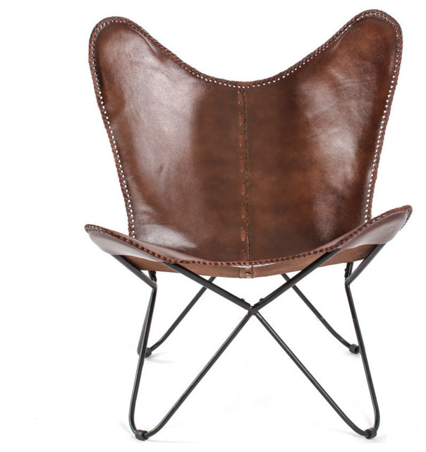 Montreux Iron Butterfly Chair With Leather Seat, Brown