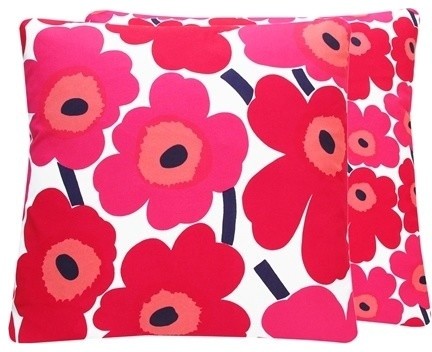 Marimekko Unnikko Poppies Throw Pillow, Red and Pink Floral, 20"x20"