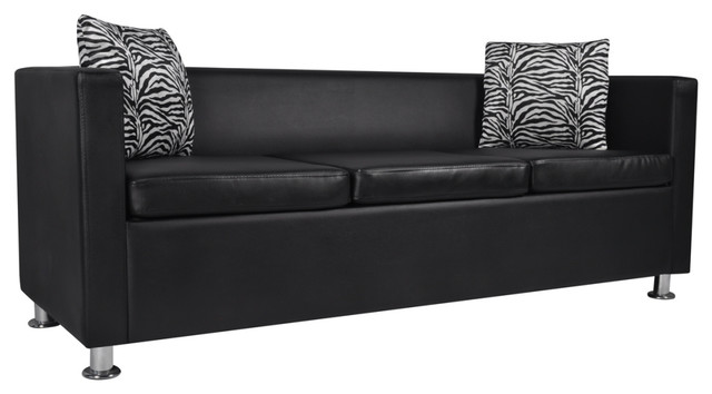 Vidaxl Sofa 3 Seater Black Artificial, Black Leather Sofa With Grey Cushions