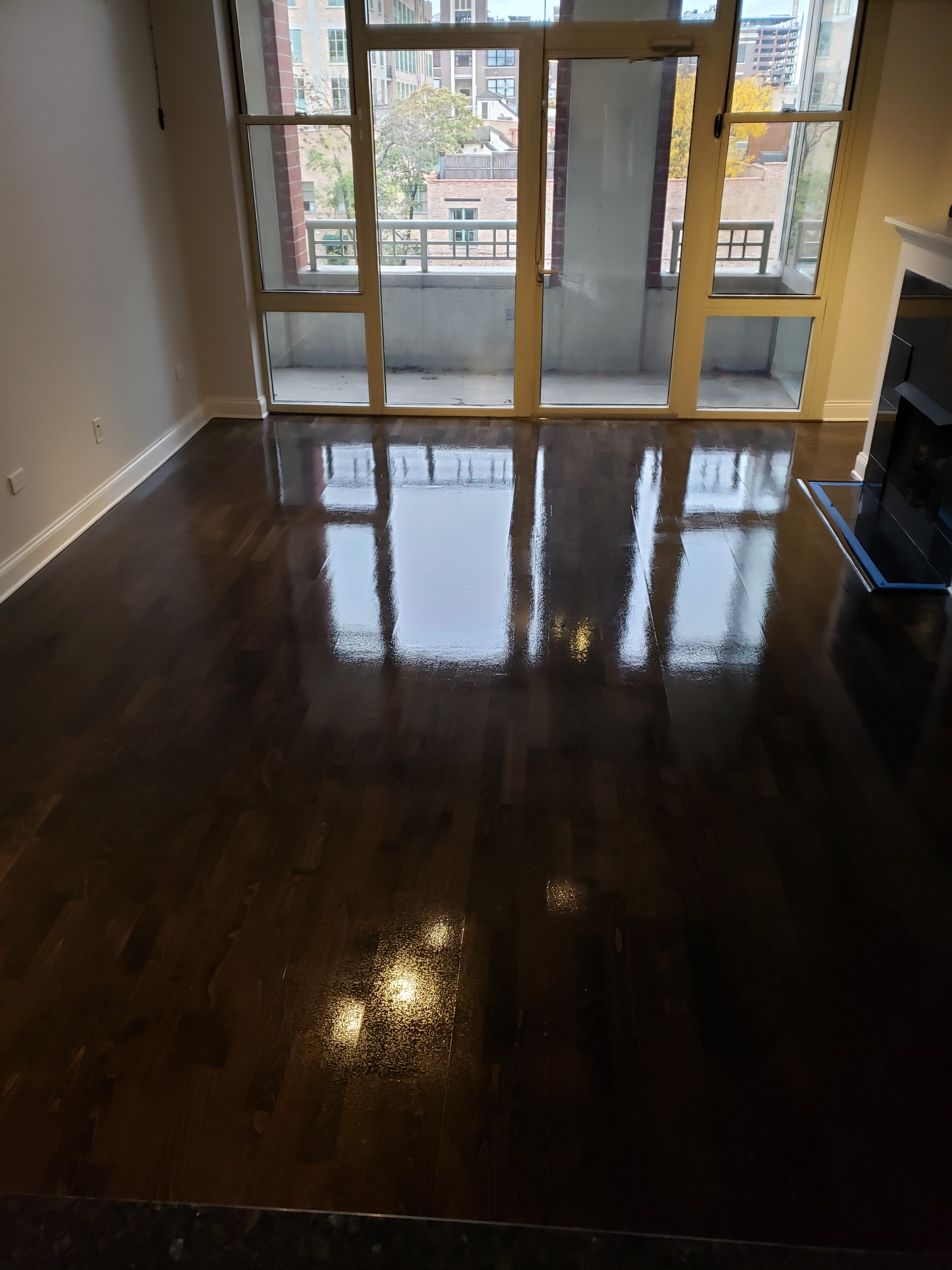 Chicago,  Kahrs Engineered flooring refinished,Dark Walnut stain ,Bona Traffic f