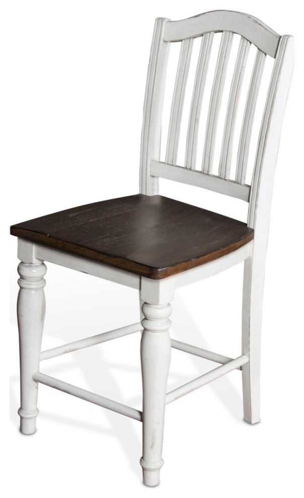 Two Tone White and Brown Wood Seat Bourbon County Slatback Counter Stool