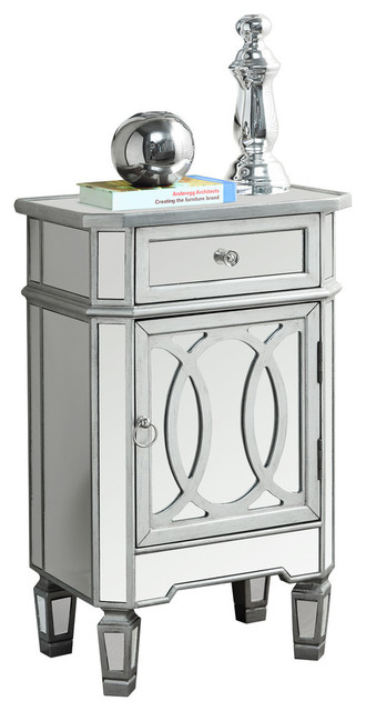 Amadeus Mirrored Accent Table Brushed Silver Transitional Side Amadeus Mirrored Accent Table Brushed Silver