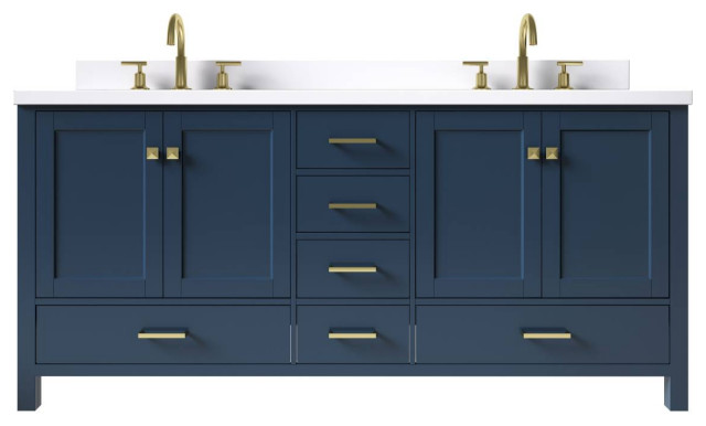 Cambridge Midnight Blue 73" Double Rectangle Sink Vanity With Quartz ...