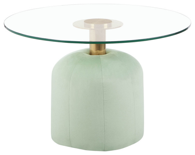 Suki Velvet Coffee Table, 26" Round Glass Top Gold Cocktail Table