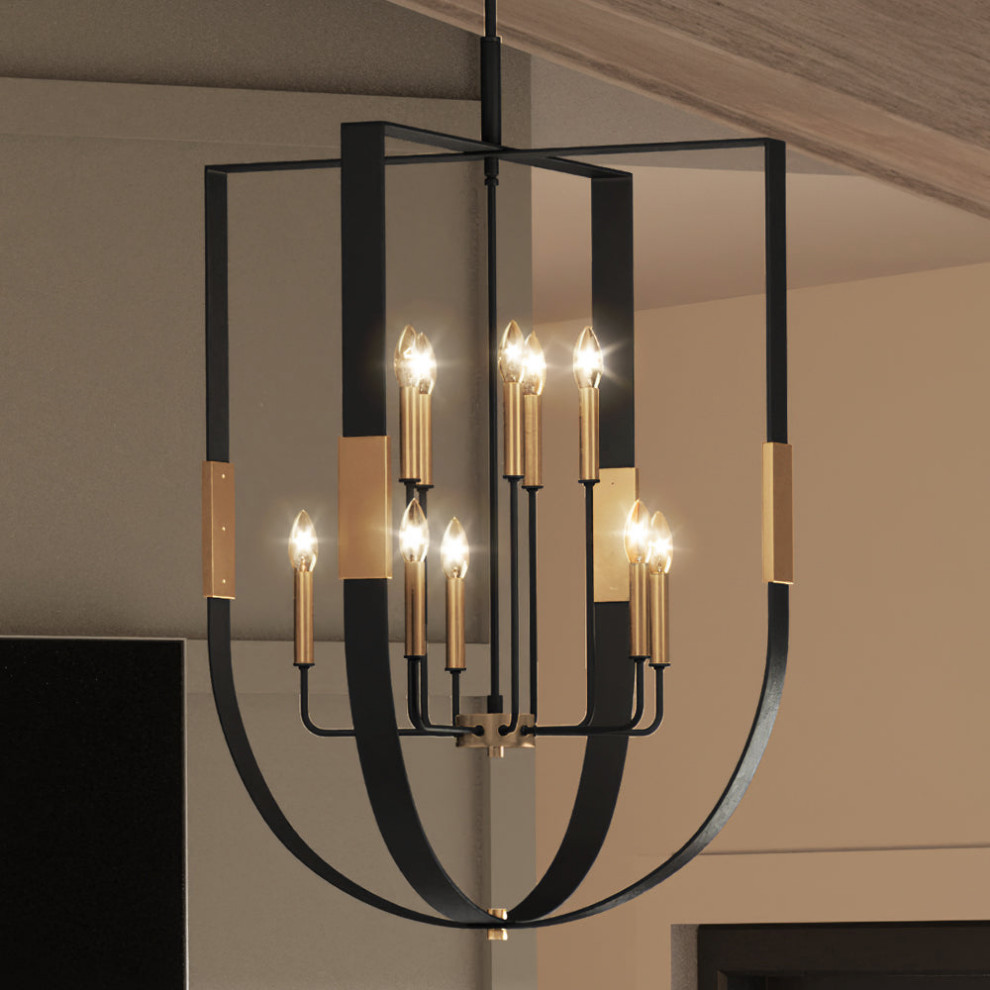 Luxury Lux Industrial Chandelier, Matte Black & Satin Brass, UEX2174