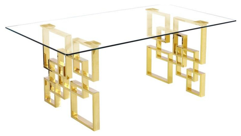 79" x 40" Rectangular Glass Top Dining Table with Gold Stainless Steel Base