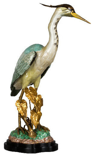 Blue Heron Figurine With Bronze Ormolu