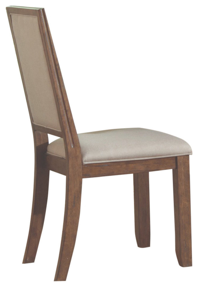 Wooden Side Chair With Smooth Back, Cream and Brown, Set of 2