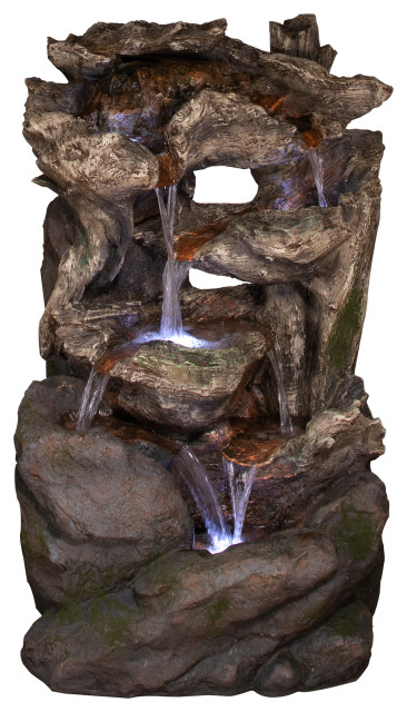 Alpine 6-Tiered Rainforest Waterfall Fountain With LED Lights, 40" Tall