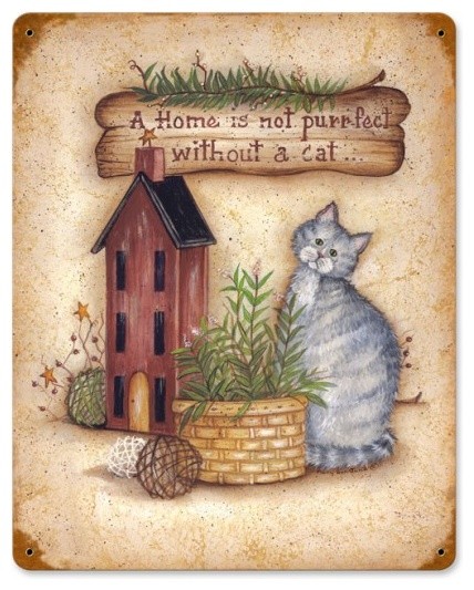 Home with Cat Metal Sign