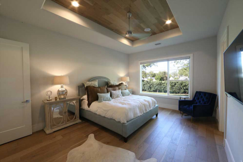 Photo of a medium sized modern bedroom in Dallas.