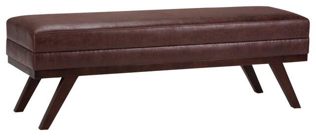 Simpli Home Oscar Faux Leather Bedroom Bench In Distressed