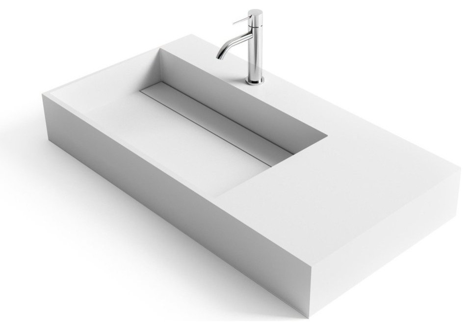 ADM Rectangular Wall Mounted Sink, White, 35" Contemporary Bathroom