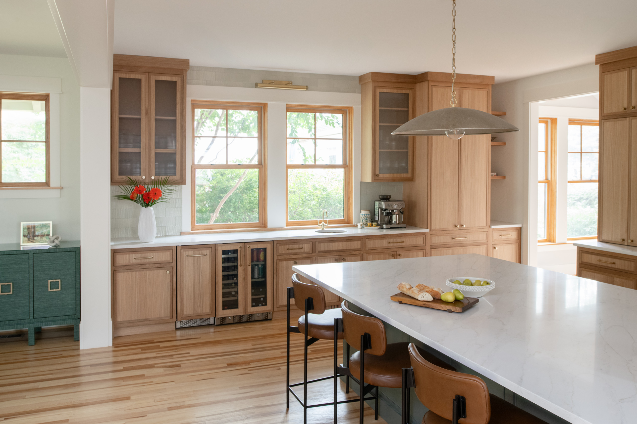 Warm Modern Kitchen Renovation with Natural Oak & Green Accents