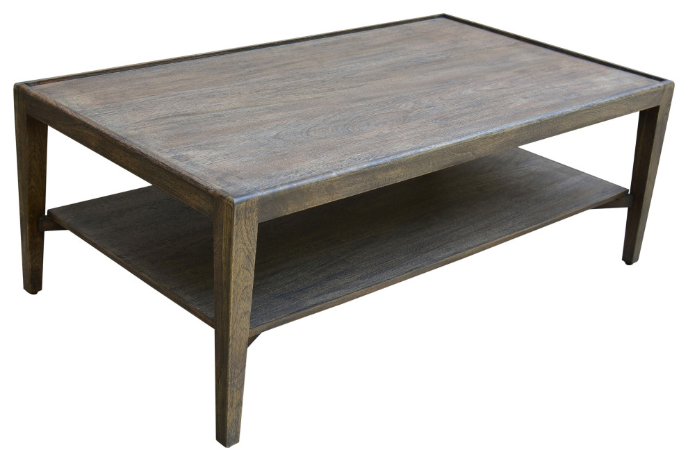 Frado 50" Rectangular Mango Wood Coffee Table, Mid-Century Modern