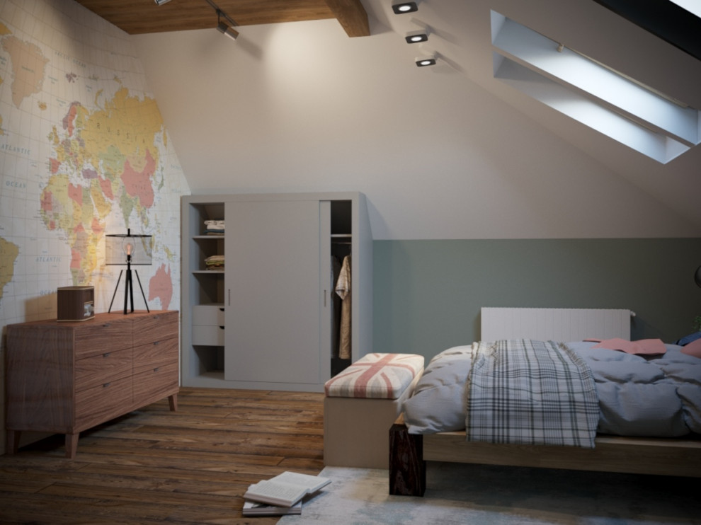 Интерьер мансардного этажа в стиле лофт