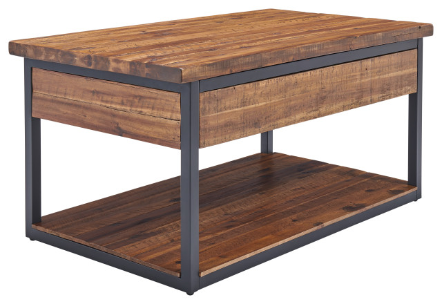 Claremont 42 Rustic Wood Coffee Table With Low Shelf Industrial Coffee Tables By Bolton Furniture Inc Houzz