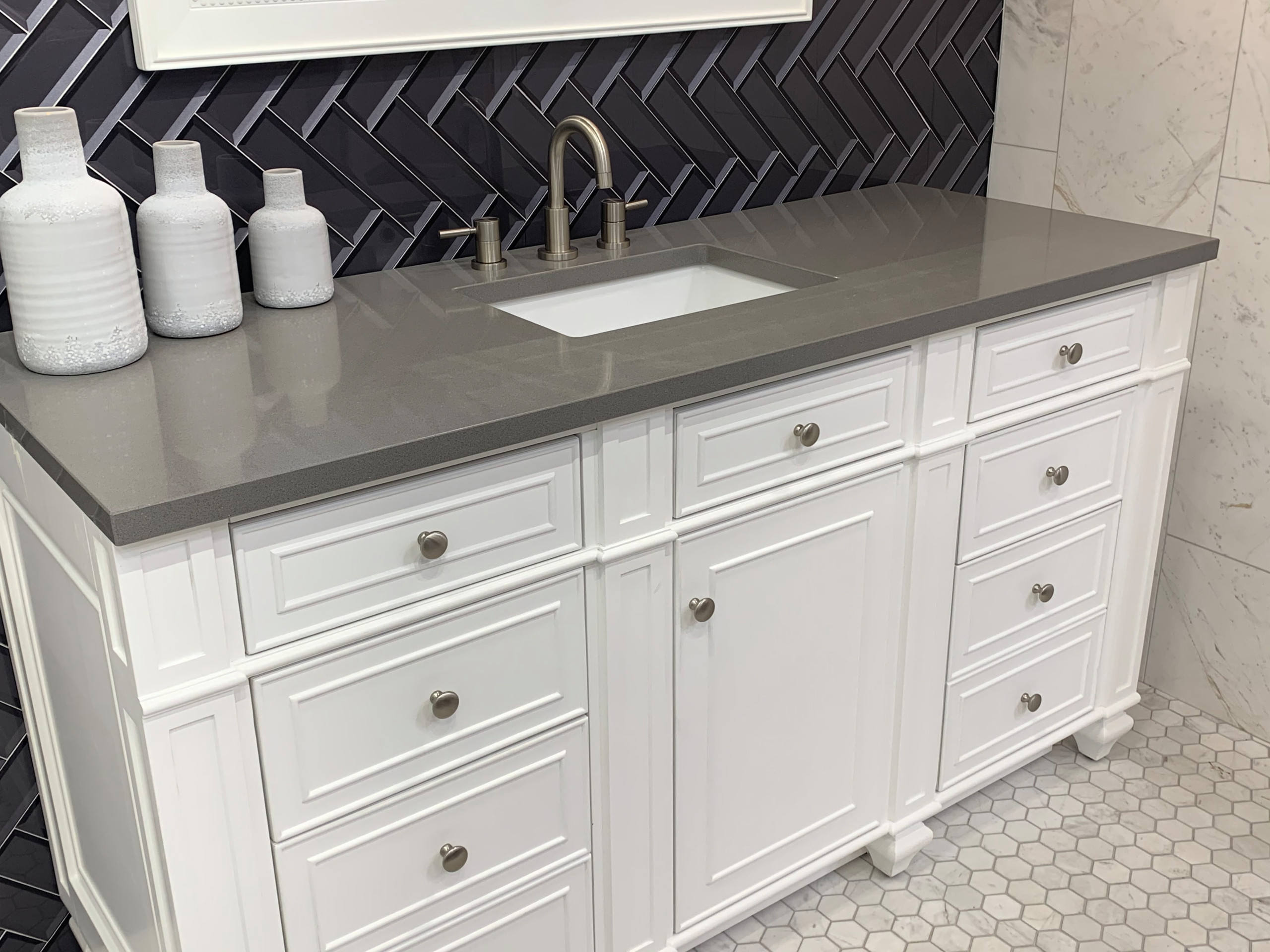 PREFAB VANITY PAIRS NICELY W/ FANCY TILE COMBINATIONS