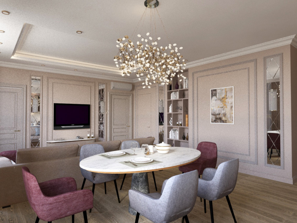 Квартира в стиле эклектика в ЖК "Сердце Столицы",кухня-гостиная