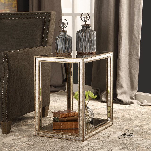 Uttermost Julie Mirrored End Table, Mirrored Sofa End Table