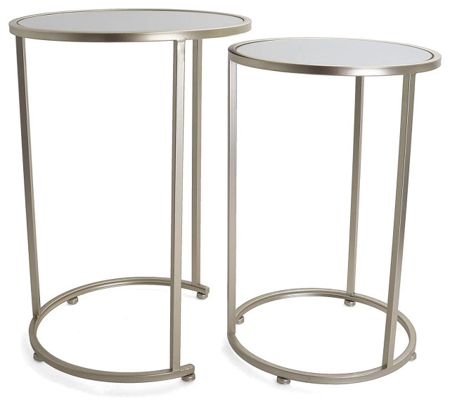Nesting Round Accent Tables Gold and Mirrored Metal Side Tables
