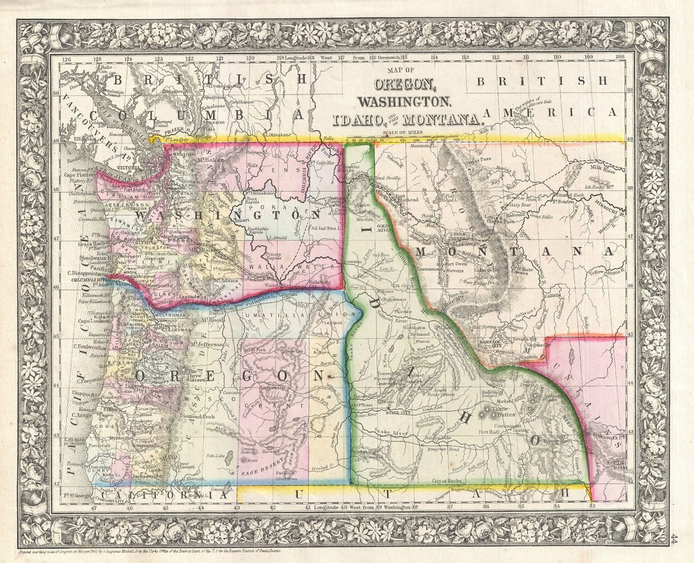 Map of Washington, Oregon, Idaho, Peel & Stick Removable Wall Decal ...