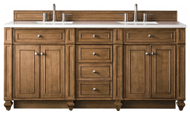 72 Inch Transitional Brown Double Sink Bath Vanity White Quartz, James ...