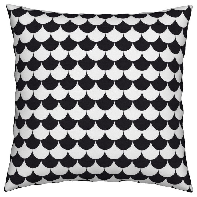 Tiles Drops Round Black White Scales Geometric Throw Pillow