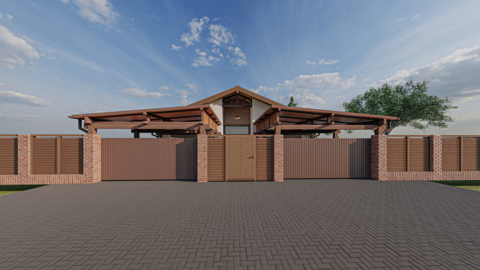 Одноэтажный дом с двумя встроенными гаражами в Лаишево