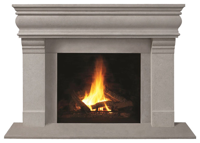 Fireplace Stone Mantel 1106.556 With Filler Panels, Limestone, With Hearth Pad