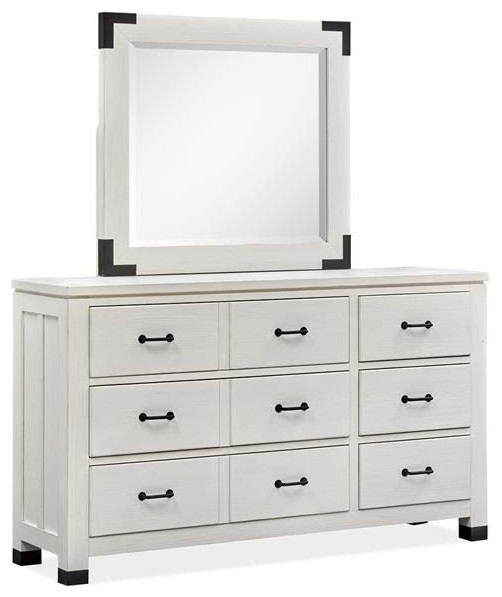 Magnussen Harper Springs Drawer Dresser with Mirror in Silo White