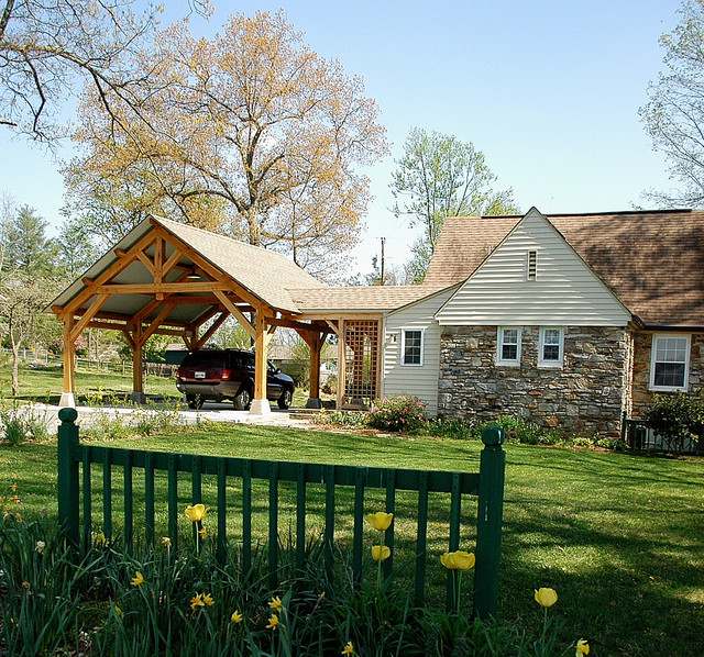 Heavy Timber Porte  Cochere  in East Tennessee Craftsman  