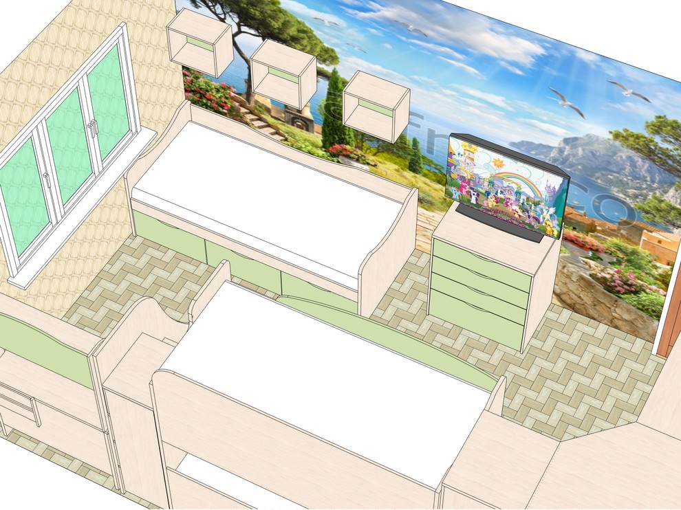 Комната для 2-х разнополых детей и бабушки,вариант 15 м2 и чтобы бюджетно