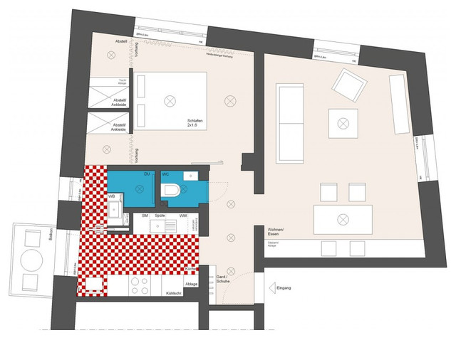 Architektur: Ein Bad als blauer Block zwischen Küche und Schlafzimmer