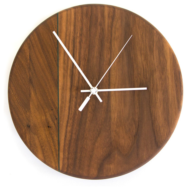 Walnut Wall Clock Contemporary Wall Clocks by Salemtown Board Co.