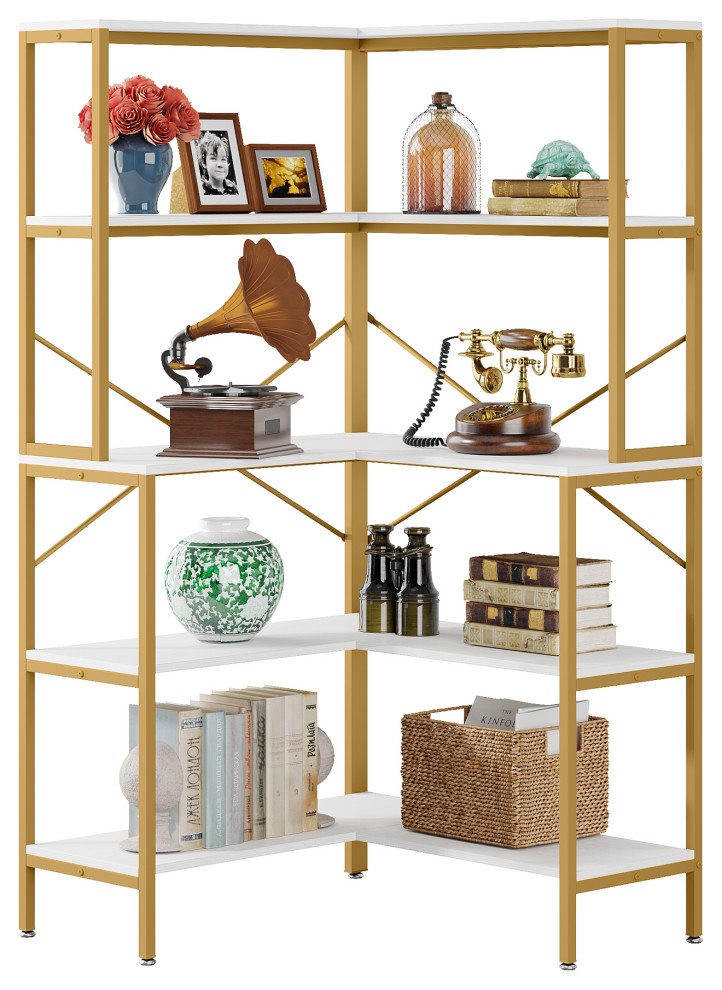 5Tier Corner Bookshelf, 67" Tall LShaped Bookcase Contemporary