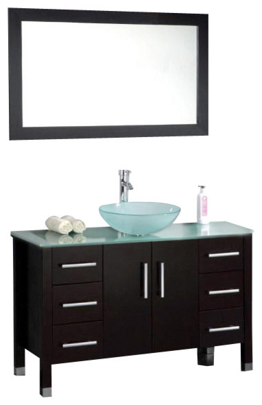 Solid Wood Glass Vessel Sink Vanity Set, Luxury Powder Room Vanities With Vessel Sinks And