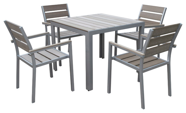 Corliving Gallant 5 Piece Sun Bleached Gray Outdoor Dining Set