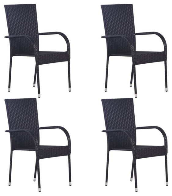 vidaXL 2x Outdoor Stacking Dining Chairs Poly Rattan Black Furniture Seat 