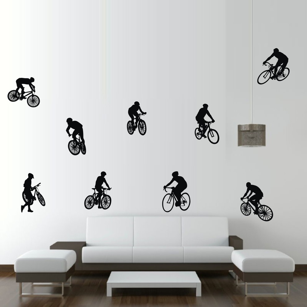 DIY Wall Decoration Bicycle with Cyclist Cars Fitness Wall Decals (9pcs)