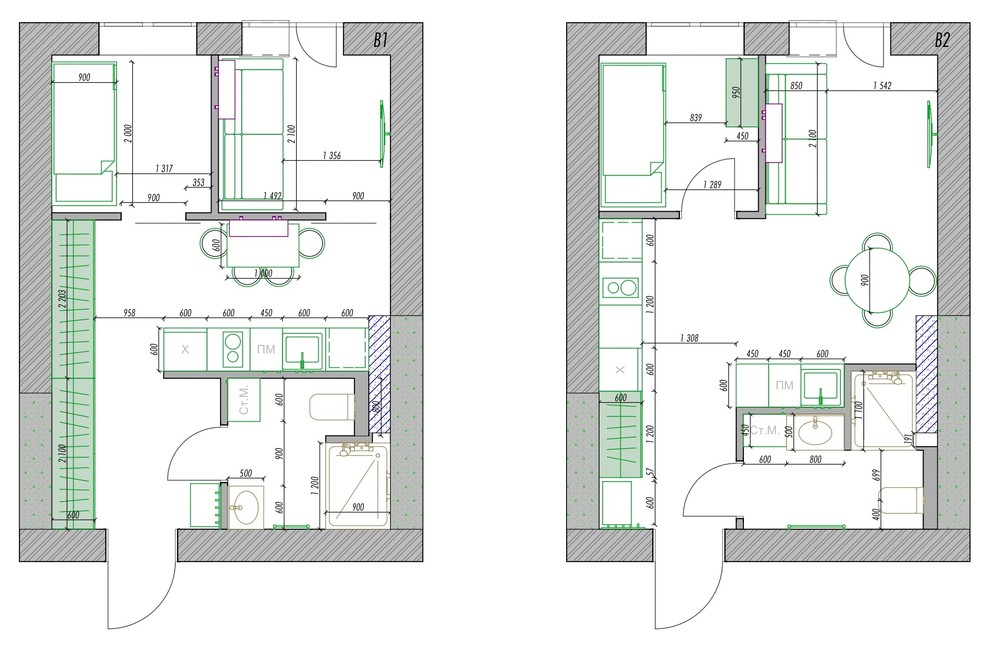 Варианты планировок 1 и 2