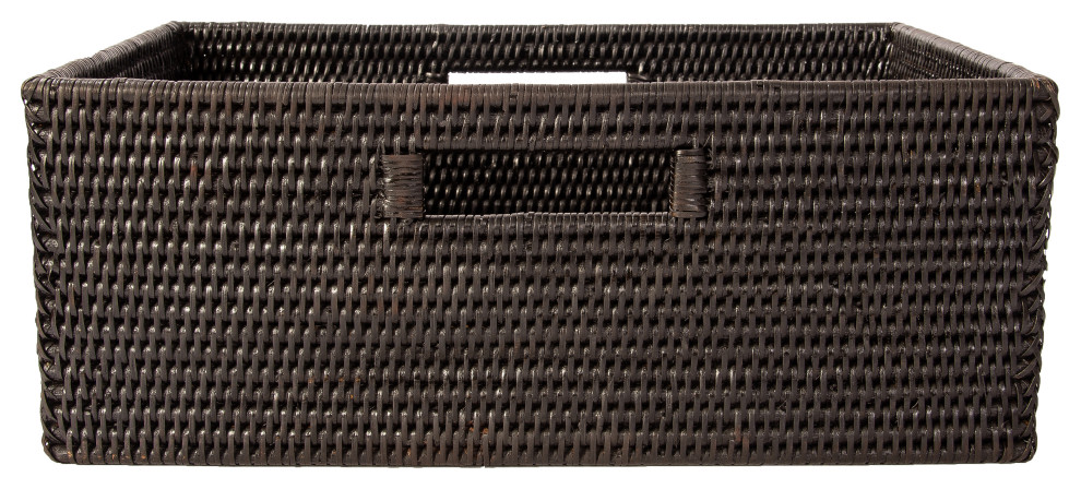 Artifacts Rattan™ Rectangular Shelf Basket with Side Handles, Tudor Black