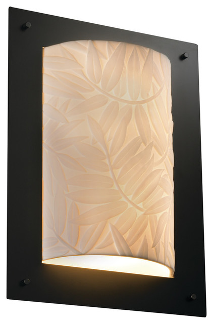 Matte Black Finish with Bamboo Faux Porcelain Resin Shade Justice Design Group Porcelina 2-Light Fluorescent Wall Sconce
